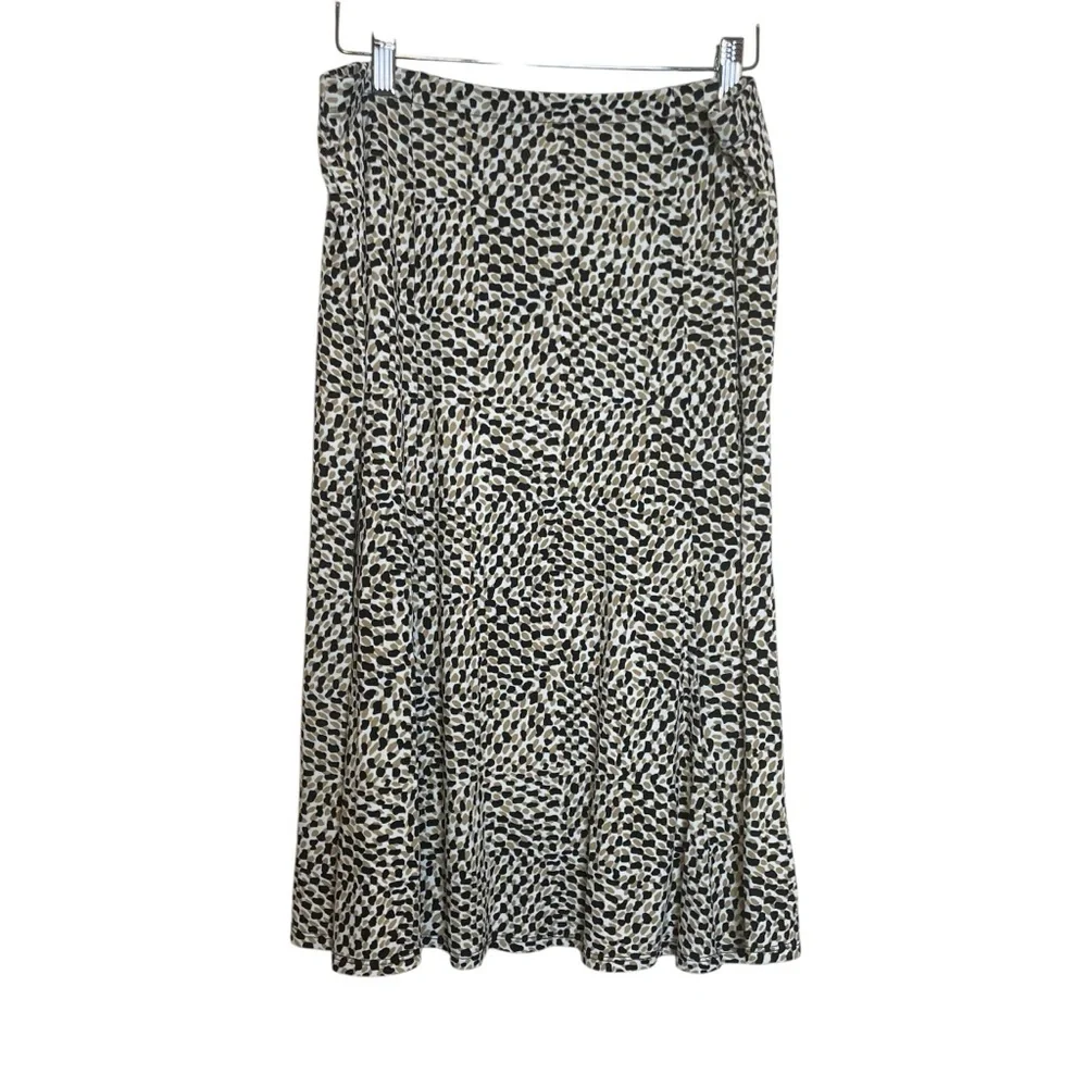 Vintage Talbots Petites Mid-Length Black Tan Dots Stretchy Knit Skirt 12‎ Office